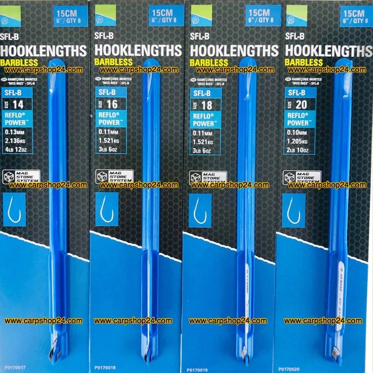 Preston SFL-B HOOKLENGTHS BARBLESS 15cm - 4 Opties